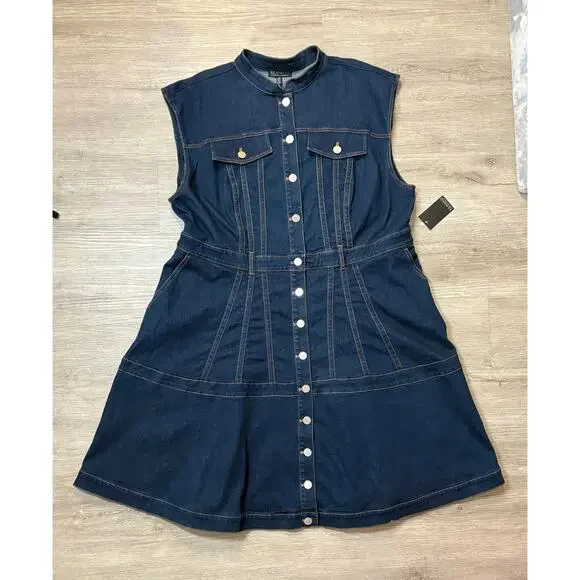 NWT ELOQUII Fit Flare Denim Midi Dress Dark Wash Stretch Casual 3X 24 Plus Curvy - Picture 8 of 11